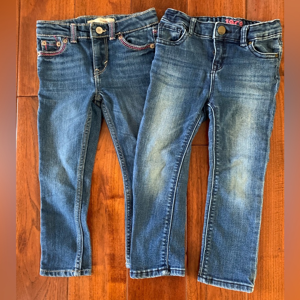 LEVI'S BABY GAP GIRL'S 3T DENIM BLUE JEANS LOT 5 Pocket Adjustable Waist Skinny